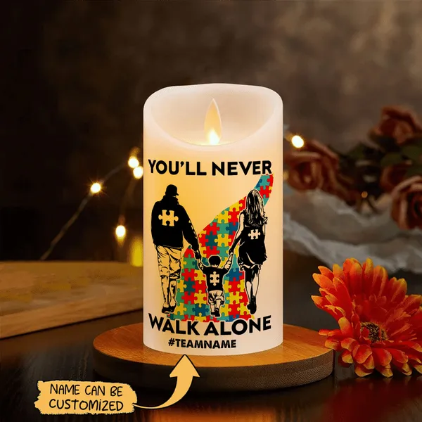 Personalized Autism  LED Candle : You'll Never Walk Alone ( Family )